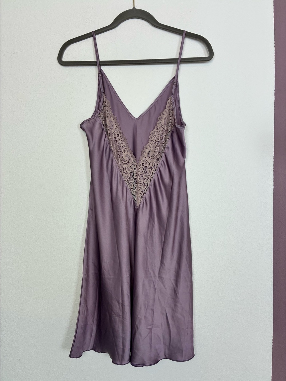Vintage Lace-Trim Slip Dress - Dusty Lavender w/plunging neck